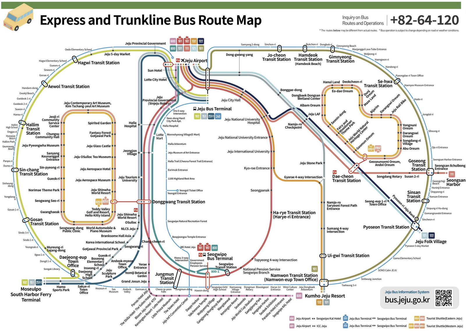 jeju map, Jeju transportation, jeju public transportation, jeju bus system, jeju express and trunkline bus route map, jeju bus map